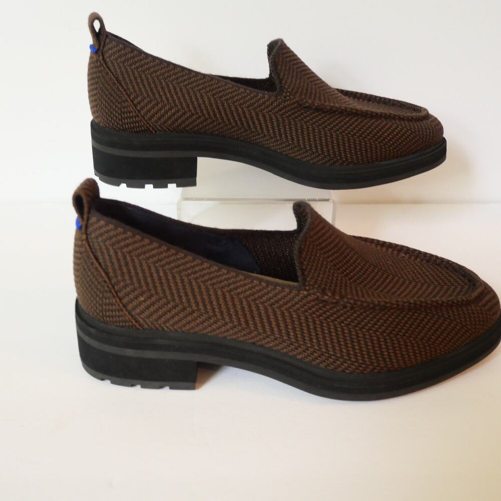 Rothy's Lug Loafer Women's 6 Brown Herringbone Chunky Heel Slip On Shoes NEW - Picture 6 of 13